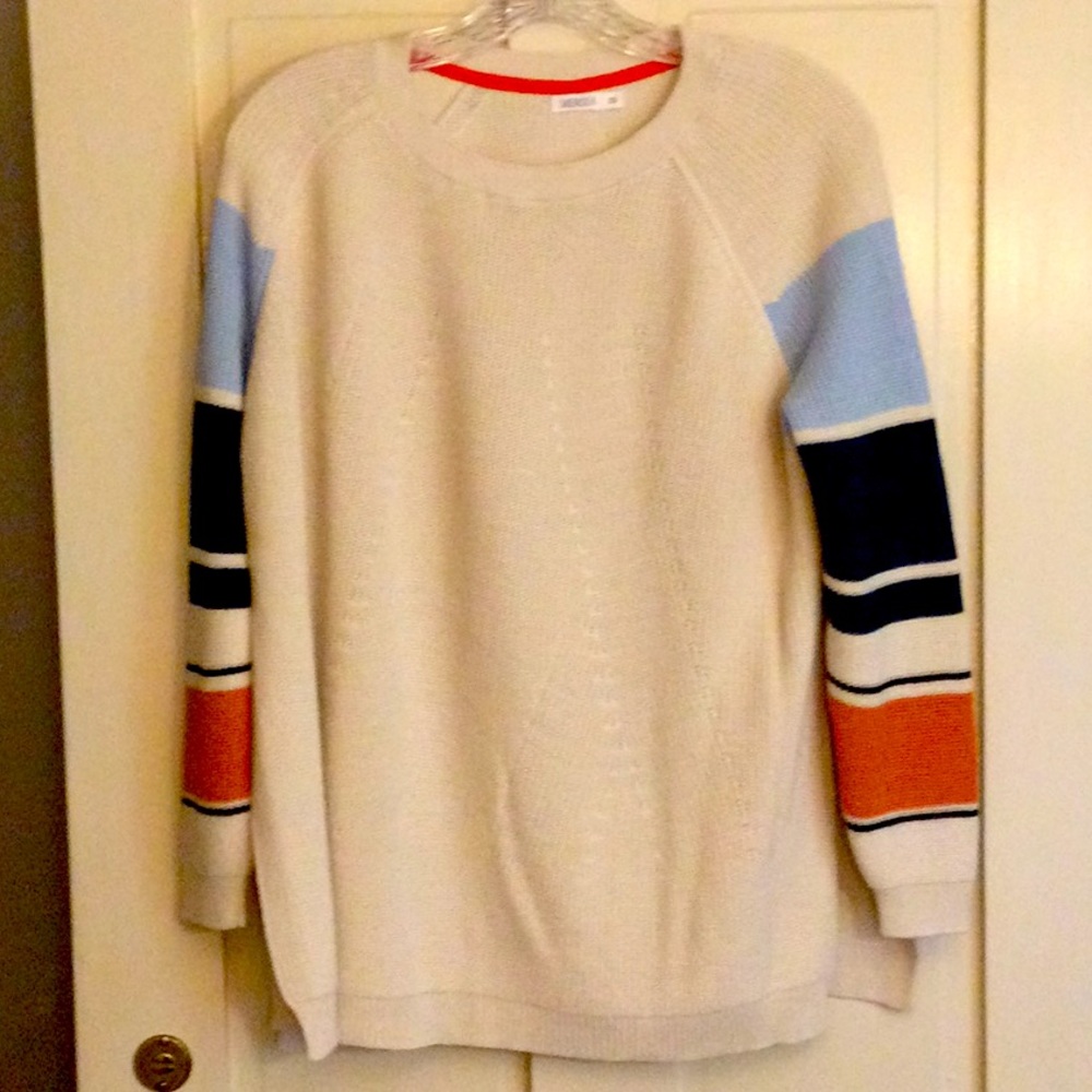 Mersea tunic length sweater one size off white striped traveler back buttons